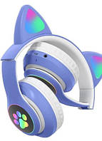 Навушники кішки бездротові навушники з вушками та підсвічуванням MR Cat сині №4