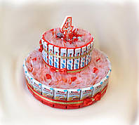 Букет з цукерок торт Kinder дитячий подарунок на День народження рожевий