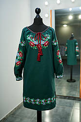 Вишиванка для дівчинки довгий рукав колір  зелений вишивка хрестик