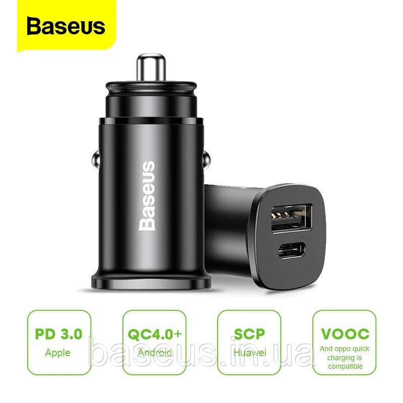 Автомобільний зарядний пристрій BASEUS PPS QC4.0/PD, 1USB/1Type-C, 30W, 5A