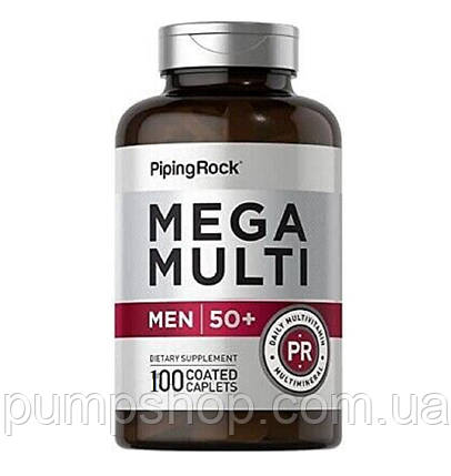 Вітаміни для чоловіків 50+ PipingRock Mega Multiple for Men 50+ 100 капс., фото 1
