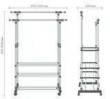 Телескопічна стійка, вішалка для одягу Colgador Doble Ajustable пересувна подвійна з полицею, фото 2