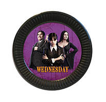 Тарілки "Венсдей / Венздей / Уенсдей Аддамс"  паперові чорні 18см (Поштучно) малотиражні тарілочки -