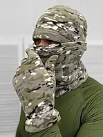 Комплект із Бафа, рукавичок, шапки тактичний військовий зимовий флісовий комплект армійський теплий мультикам