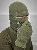 Комплект 3 в 1: Шапка, баф, рукавички теплі зимові на флісі армійські для військових ЗСК у кольорі олива