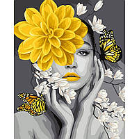 Картина по номерам Желтый цветок Роспись Девушка Нежный взгляд Картины в цифрах 40х50см Rainbow Art GX44749