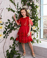 Красное платье для девочек расшитое пайетками на рост от 110 до 134 см