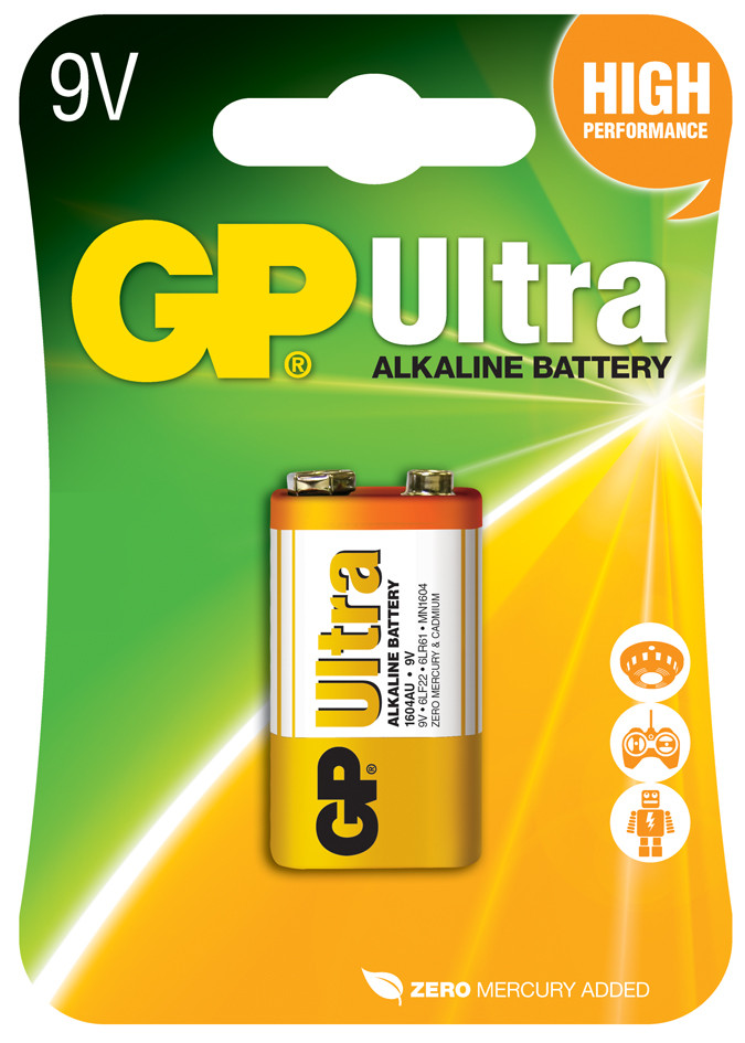 Батарейка лужна GP 1604AU-U1 Ultra Alkaline 6LR61 крона 9V (блістер)