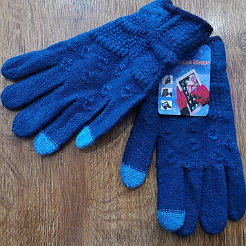 Теплі жіночі в'язані сенсорні перчатки "Touch GLOVES" Темно-Бірюзові