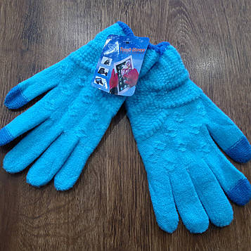 Теплі жіночі в'язані сенсорні перчатки "Touch GLOVES" Бірюзові