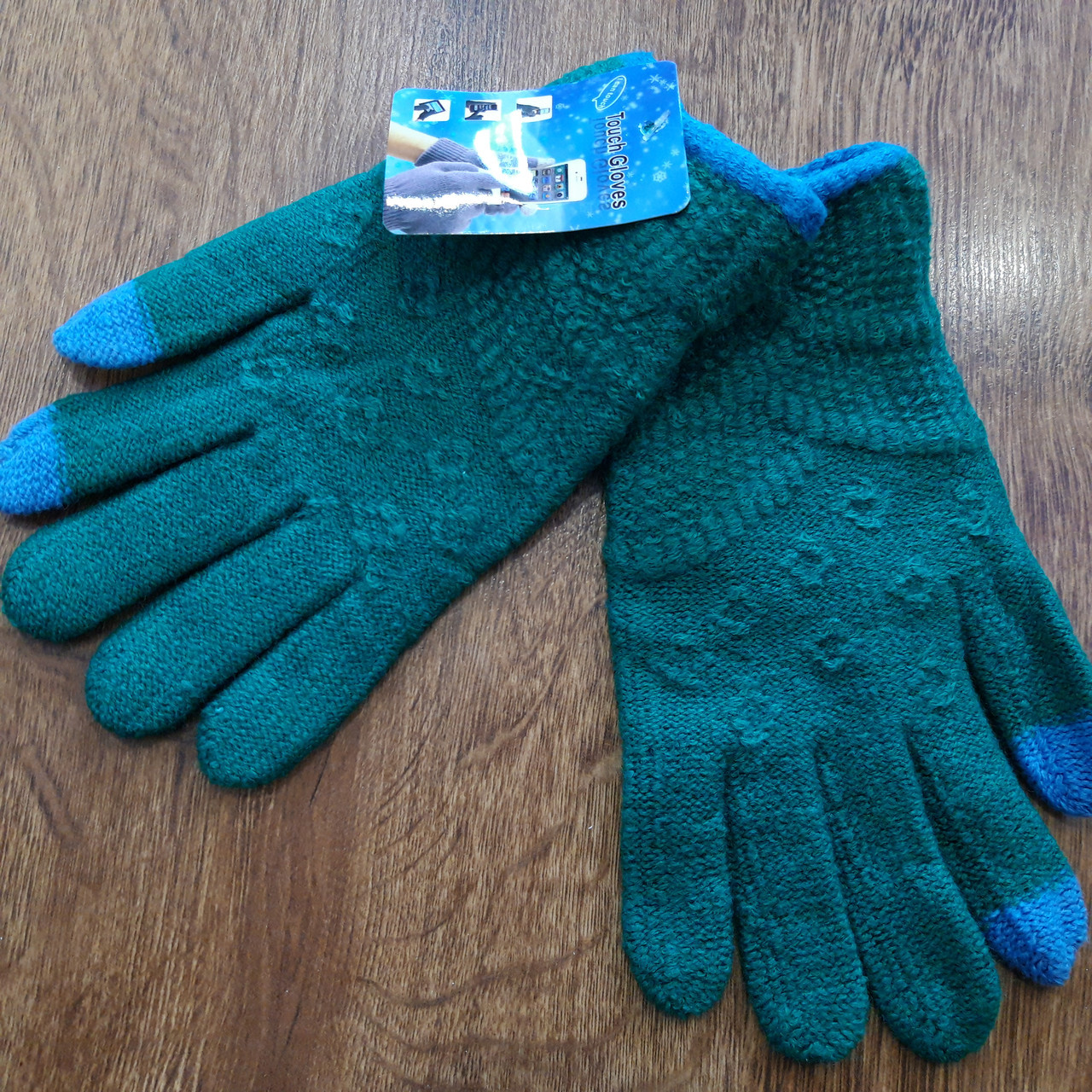 Теплі жіночі в'язані сенсорні перчатки "Touch GLOVES" Зелені