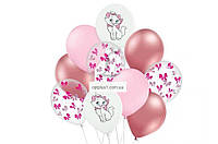 Набор воздушных шаров "Кошечка Мэри" белый, розовый, хром 10 шт. в уп.