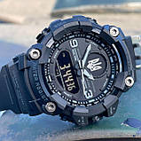 Тактичний багатофункціональний годинник з подвійним часом Patriot 001 Black Silver Ukraine + Box, фото 4