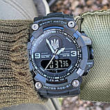 Тактичний багатофункціональний годинник з подвійним часом Patriot 001 Black Silver Ukraine + Box, фото 6