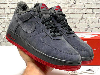 Зимові чоловічі кросівки Nike Air Force 1 Winter Grey (Сірі) Взуття Найк Аір Форс замшеві з хутром зима