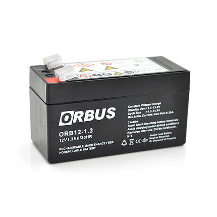 Акумуляторна батарея ORBUS ORB1213 AGM 12 V 1,3 Ah (98 х 44 х 53 (59)) 0.525 kg Q20/450, фото 1