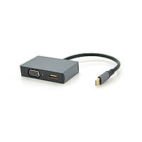 Хаб Type-C(папа) аллюминиевый, HDMI(мама)+VGA(мама), 23cm, Silver