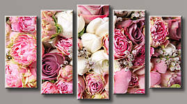 Модульна картина на полотні з 5 частин "Півонії з трояндами"
