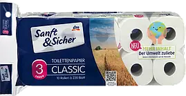 Туалетний папір Sanft & Sicher, 10 рулонів х 220 аркушів.