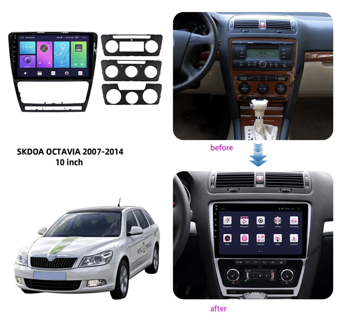 Магнитола Skoda Octavia A5 2007-2014 на Android. Экран 10 дюймов (ID ...