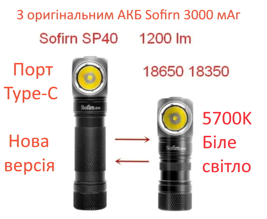 Sofirn SP40 С Оригинальной АКБ 3000 МАч 5700K Cree XPL 1200lm 18650 с ...