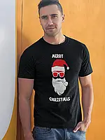 Футболка мужская с новогодним принтом Santa Clause Hipster (Санта Клаус Хипстер) (2112)