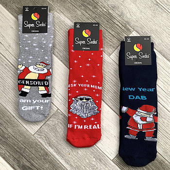 Новорічні шкарпетки чоловічі махрові бавовна Super Socks, арт. 006, розмір 42-44, асорті 019, 006