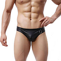 Шкіряні чоловічі еротичні труси з металевим кільцем розм. L, M