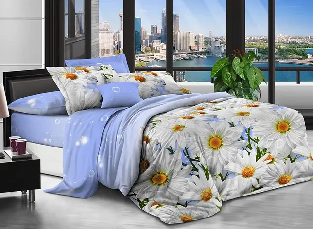 Полуторний комплект постільної білизни 150х220 Бязь бавовна поліестер (20159) бюджетна постільна білизна, фото 1