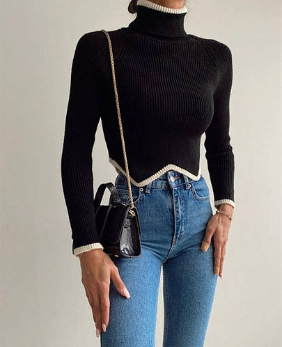 Женская короткая кофта с высоким воротником и асимметрией (р. 42-46 ...