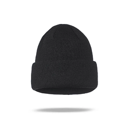Подвійна чорна в'язана шапка з відворотом (утеплена) ON-85