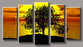 Модульна картина на полотні з 5 частин "Дерево на заході"