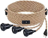 Підвісний світильник своїми руками з конопляної мотузки, текстильний кабель, підвісний світильник 3×E27