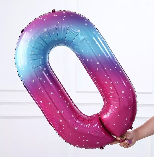 Кулька цифра 0 фольгована з принтом зірок 40 дюймів різнобарвний, фото 1