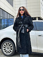 Женская меховая шуба- пальто размер M L из меха каракуля черный натуральный окрас.