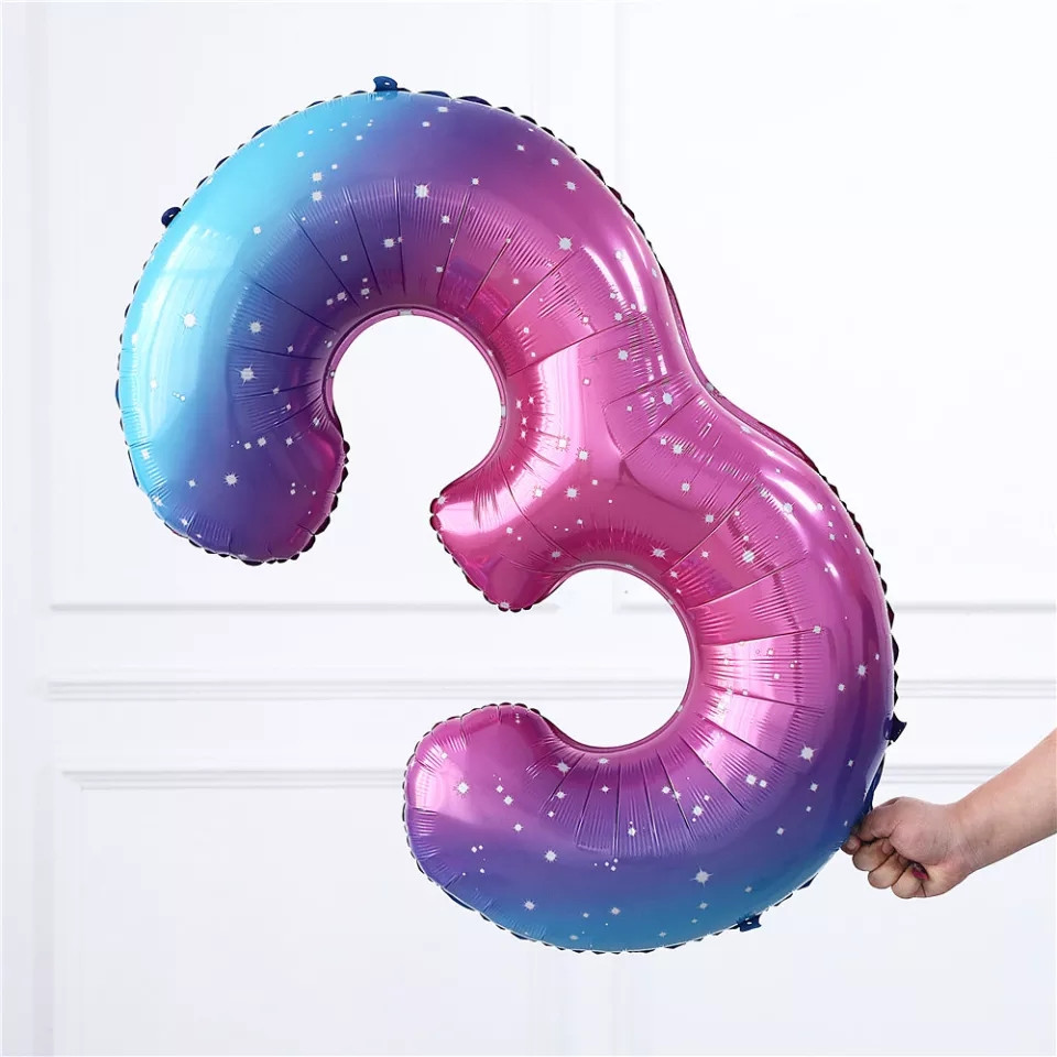 Кулька цифра 3 фольгована з принтом зірок 40 дюймів різнобарвний, фото 1