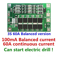 Плата защиты BMS 3S 60A 12,6-13.6V Li-Ion 18650, 26650 (Контроллер заряда/разряда BMS 3S 60A Balanced)