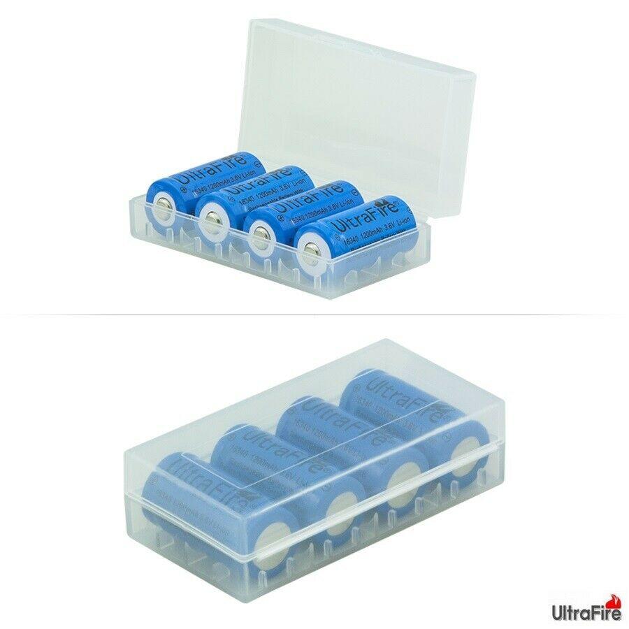 Комплект: 4 шт акумулятора CR123A, CR123, LR123A, 16340 Ultrafire 1200 mAh + пластиковий бокс, кейс