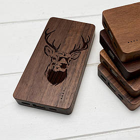 Powerbank портативний зарядний пристрій з дерева з гравіюванням "Deer" Американський горіх на 10 000 mA
