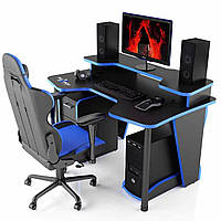 Геймерський стіл CNC mebli серія COMFORT з надстройкой та ящиками GT14N BLACK-BLUE ширина 140 см