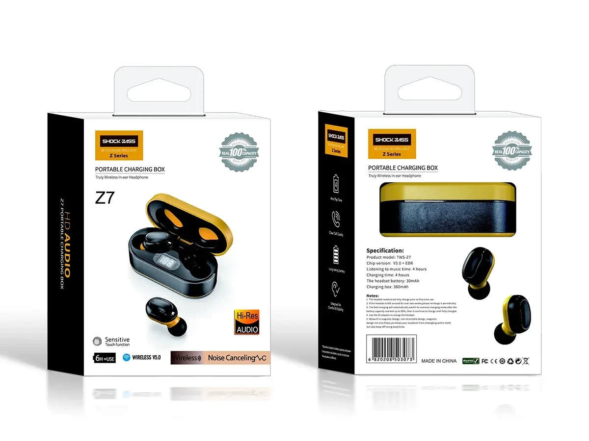 Гарнітура Double з кейсом Bluetooth Shock Bass TWS-Z7 100шт 7415