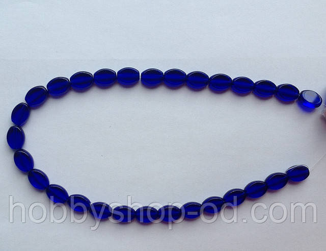 Бусина Овал плоский колір синій кобальт 8*11 мм, фото 1