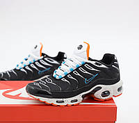 Мужские кроссовки Nike Air Max TN Plus (чёрные с синим и оранжевым) лёгкие спортивные деми кроссы К14170 cross