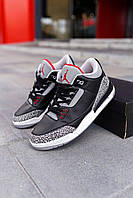 Мужские кроссовки Nike Air Jordan Retro 3 Cement (чёрные с серым и красным) низкие модные кроссы М0622 cross