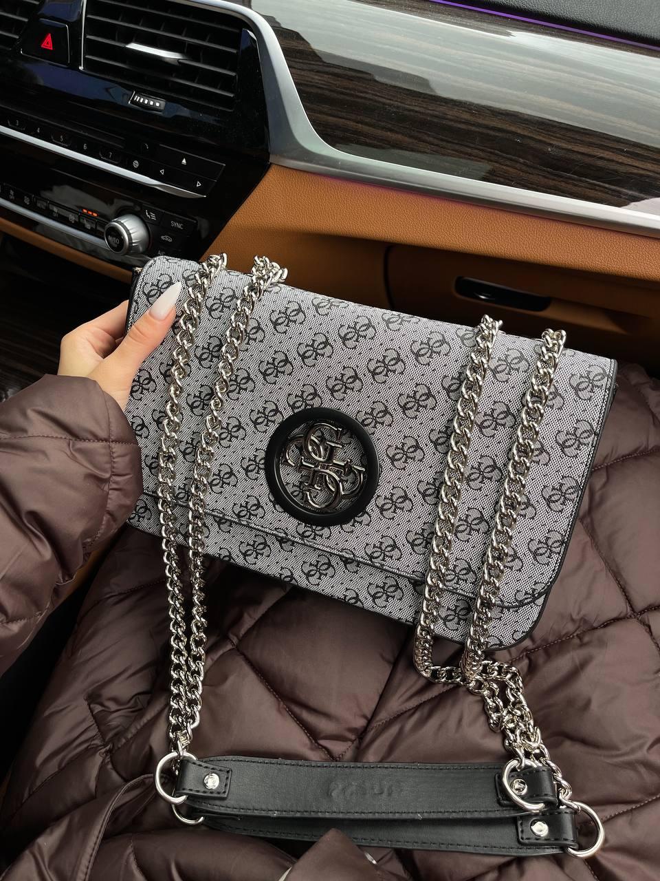 Жіноча подарункова сумка клатч Guess (сіра) art0237 стильна красива сумочка на довгому ланцюжку з ремінцем топ