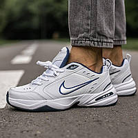 Мужские кроссовки Nike Air Monarch White Blue (белые с синим) удобные качественные спортивные кроссы I1203