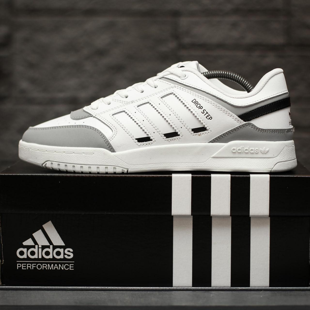 Чоловічі кеди Adidas Drop Step Low (білі із сірим і чорним) короткі спортивні кросівки 2190 топ, фото 1