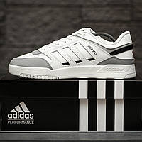 Мужские кеды Adidas Drop Step Low (белые с серым и чёрным) короткие спортивные кроссовки 2190 топ 43