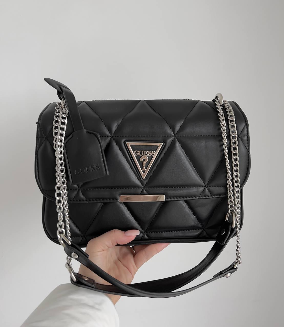 Жіноча подарункова сумка Guess zippy black (чорна) BONO000050 стильна зручна одне відділення на ланцюжку топ