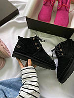 Мужские зимние ботинки UGG Neumel Black (чёрные) короткая повседневная тёплая обувь с мехом UG016 cross